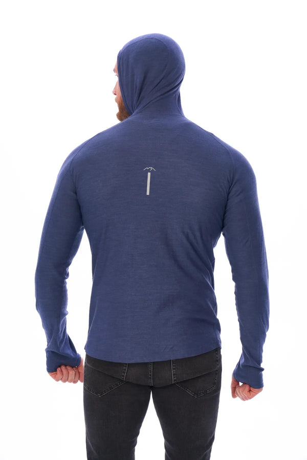 Herren-Kapuzenpullover aus Merinowolle mit halbem Reißverschluss 190 Windsor Blue