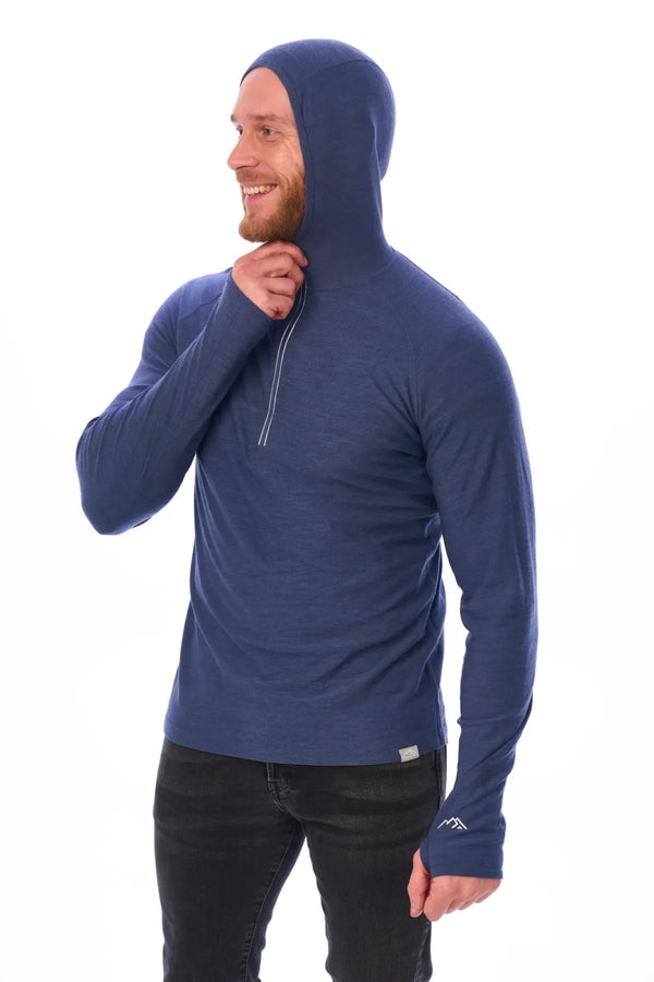 Herren-Kapuzenpullover aus Merinowolle mit halbem Reißverschluss 190 Windsor Blue