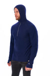 Herren-Kapuzenpullover aus Merinowolle mit halbem Reißverschluss 190 Navy