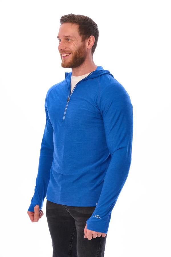 Herren-Kapuzenpullover aus Merinowolle mit halbem Reißverschluss 190 Kobaltblau