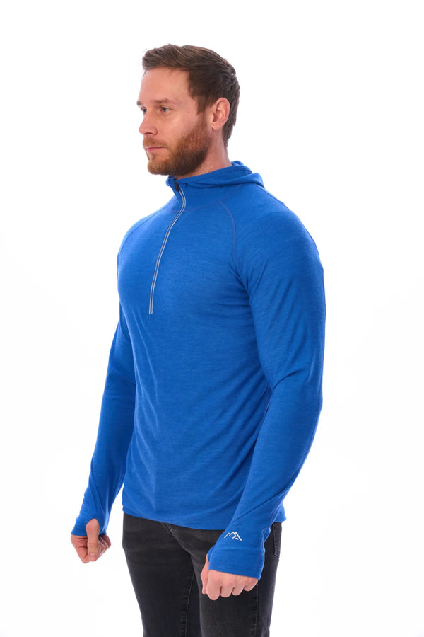 Herren-Kapuzenpullover aus Merinowolle mit halbem Reißverschluss 190 Kobaltblau