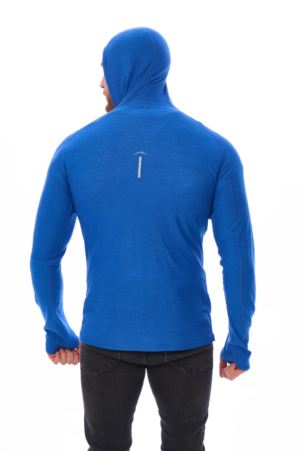 Herren-Kapuzenpullover aus Merinowolle mit halbem Reißverschluss 190 Kobaltblau