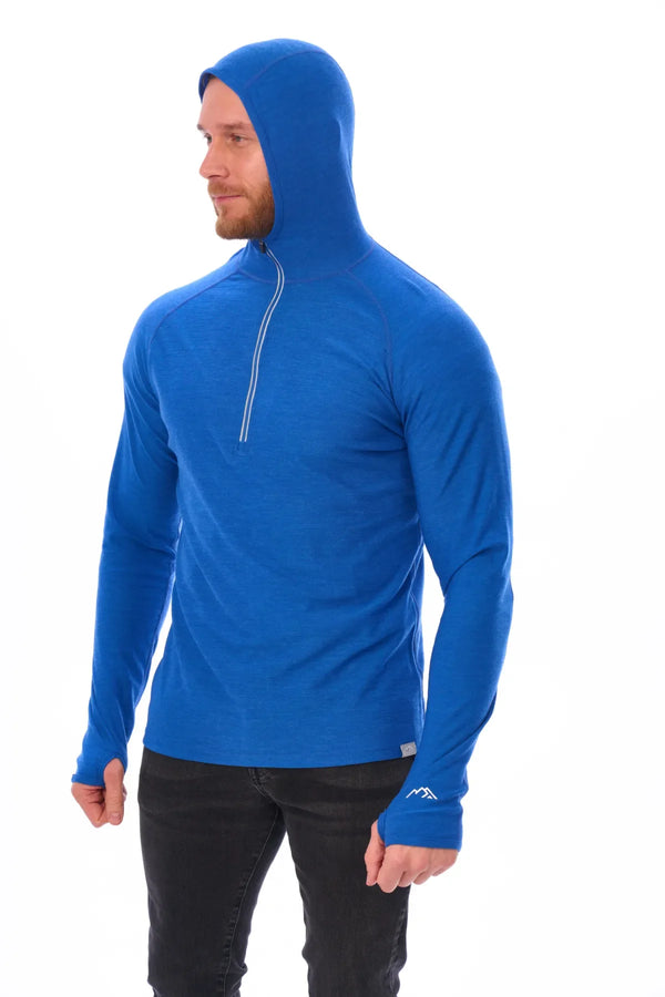 Herren-Kapuzenpullover aus Merinowolle mit halbem Reißverschluss 190 Kobaltblau