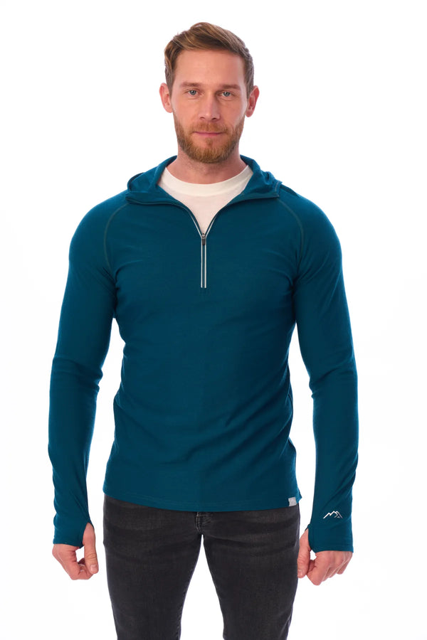 Kapuzenpullover mit halbem Reißverschluss aus Merinowolle für Herren, 190 Deep Teal