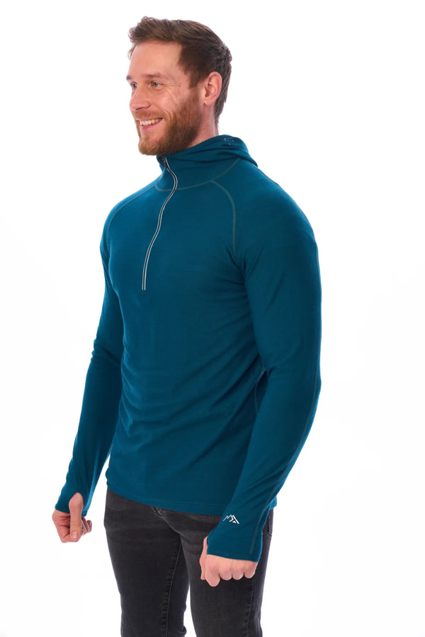 Kapuzenpullover mit halbem Reißverschluss aus Merinowolle für Herren, 190 Deep Teal
