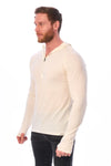 Herren-Kapuzenpullover aus Merinowolle mit halbem Reißverschluss 190 Off White
