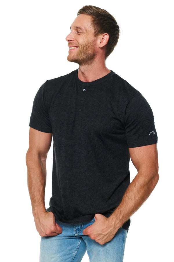 Henley-T-Shirt aus Merinowolle für Herren 170 Anthrazit