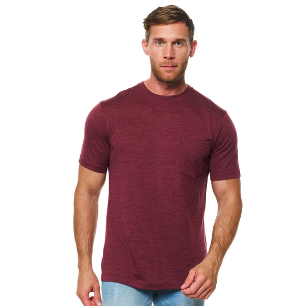 Men's Merino Wool Burgundy Pocket T-Shirt