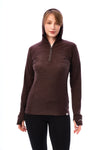 Damen-Kapuzenpullover aus Merinowolle mit halbem Reißverschluss 190 Schokolade