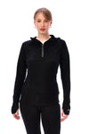 Damen Merinowolle Half Zip Hoodie 190 Schwarz