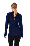 Damen-Kapuzenpullover aus Merinowolle mit halbem Reißverschluss 190 Navy