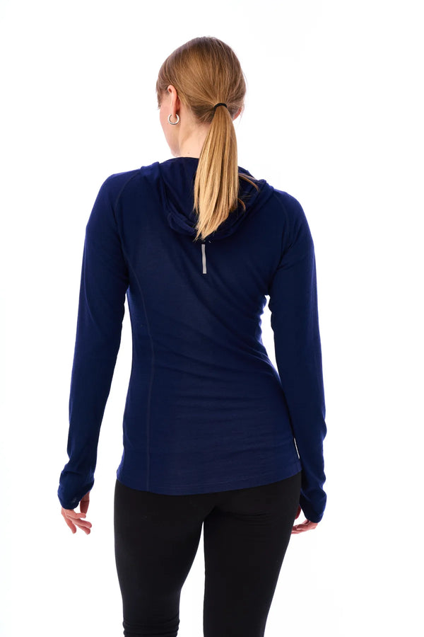 Damen-Kapuzenpullover aus Merinowolle mit halbem Reißverschluss 190 Navy
