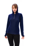 Damen-Kapuzenpullover aus Merinowolle mit halbem Reißverschluss 190 Navy