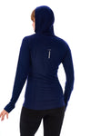 Damen-Kapuzenpullover aus Merinowolle mit halbem Reißverschluss 190 Navy