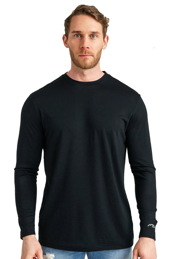 Herren Merino Langarmshirt 170 Schwarz