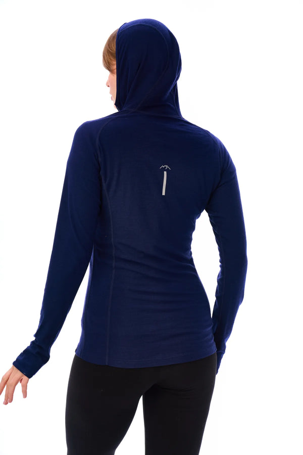 Damen-Kapuzenpullover aus Merinowolle mit halbem Reißverschluss 190 Navy