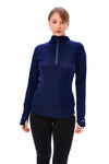 Damen-Kapuzenpullover aus Merinowolle mit halbem Reißverschluss 190 Navy