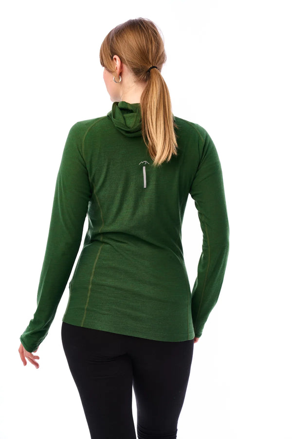Damen Merinowolle Half Zip Hoodie 190 Oliv