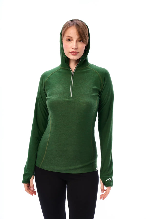 Damen Merinowolle Half Zip Hoodie 190 Oliv
