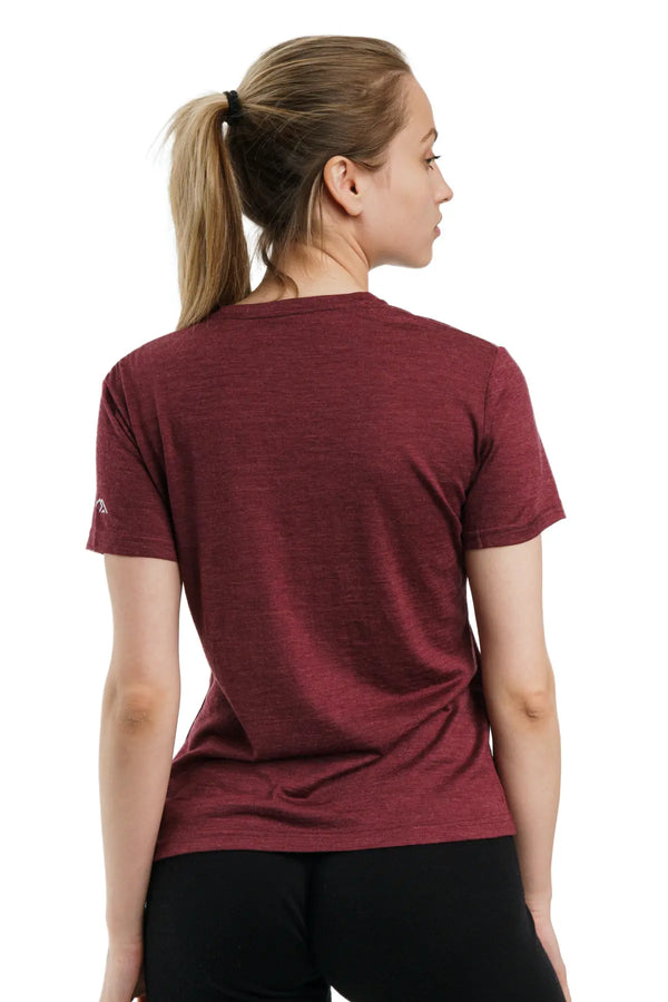 Damen Merino T-Shirt 165 Burgund | Rundhalsausschnitt (+Socken)