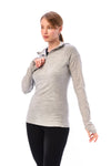 Damen-Kapuzenpullover aus Merinowolle mit halbem Reißverschluss 190 Heather Grey