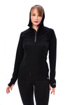 Damen Merinowolle Half Zip Hoodie 190 Schwarz