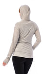 Damen-Kapuzenpullover aus Merinowolle mit halbem Reißverschluss 190 Heather Grey