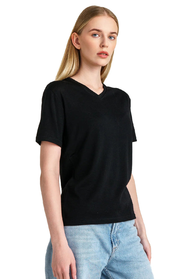 Damen Merino T-Shirt 165 Rich Black | V-Ausschnitt (+Socken)