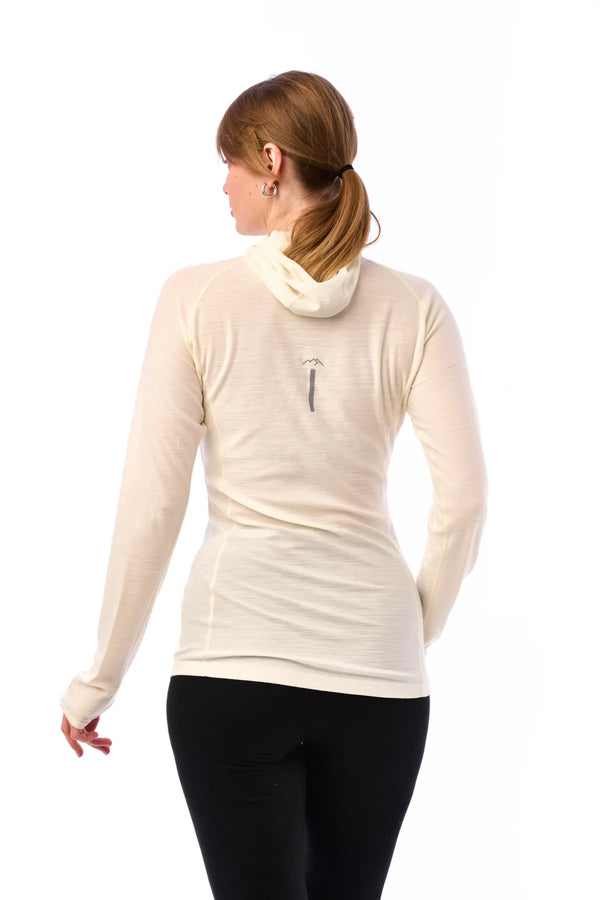 Damen-Kapuzenpullover aus Merinowolle mit halbem Reißverschluss 190 Off White