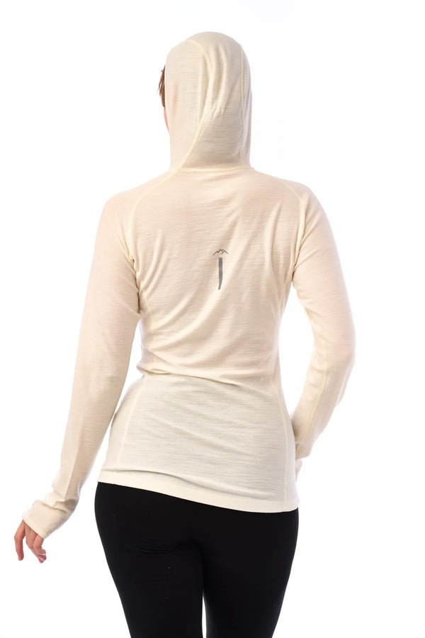 Damen-Kapuzenpullover aus Merinowolle mit halbem Reißverschluss 190 Off White