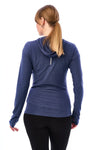 Damen-Kapuzenpullover aus Merinowolle mit halbem Reißverschluss 190 Windsor Blue