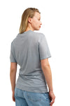 Damen Merino T-Shirt 165 Silber Gestreift | V-Ausschnitt