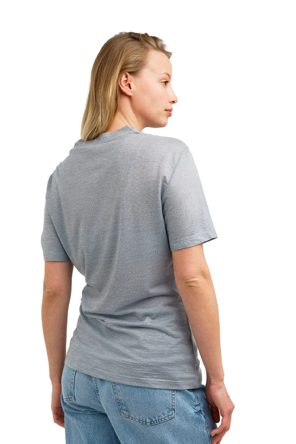 Damen Merino T-Shirt 165 Silber Gestreift | V-Ausschnitt