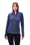 Damen-Kapuzenpullover aus Merinowolle mit halbem Reißverschluss 190 Windsor Blue