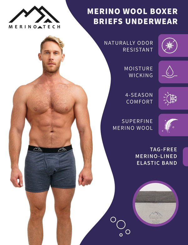 Herren Merino Boxershorts 170 Navy Grey (1er Pack)