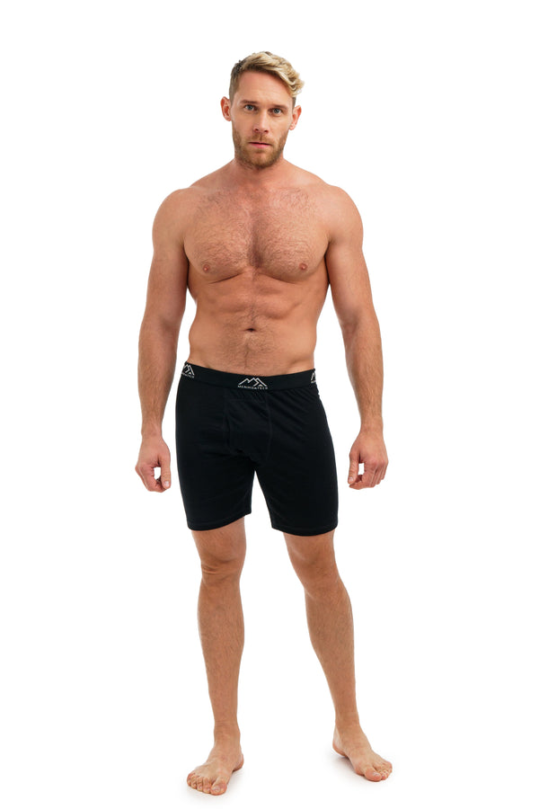 Herren Merino Boxershorts 170 Schwarz Extra Lang (1er Pack)