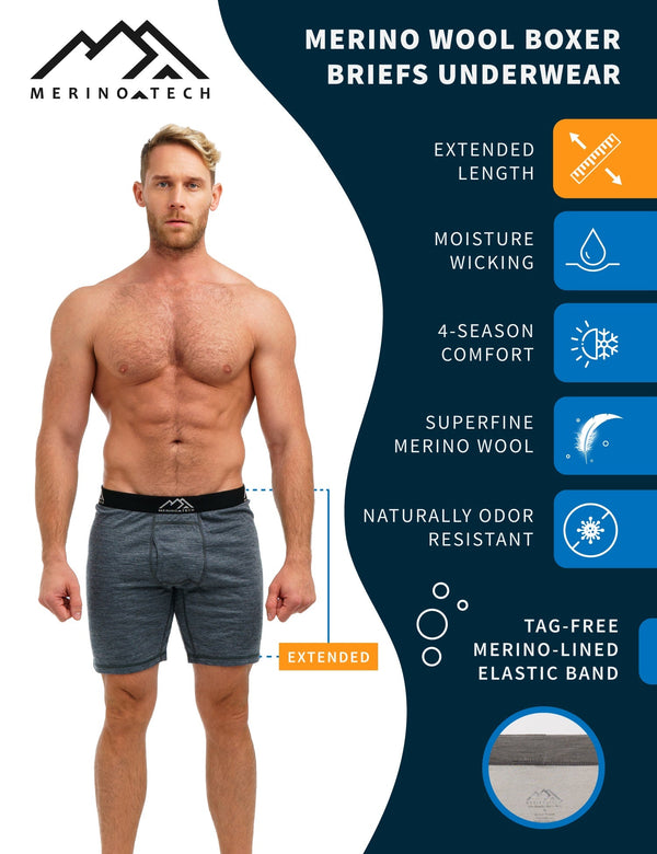 Herren Merino Boxershorts 170 Iron Extra Long (1er Pack)
