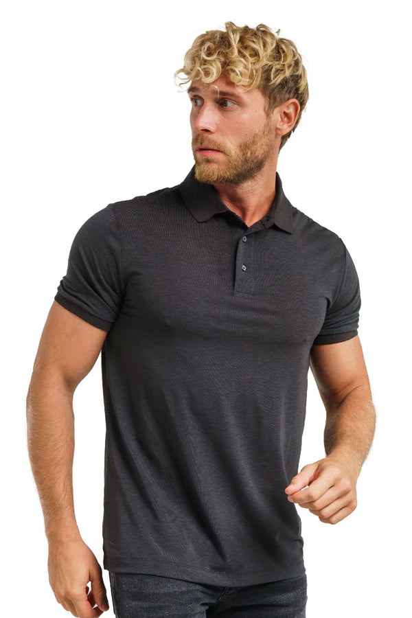 Herren Merino Polo 165 Melange Schwarz