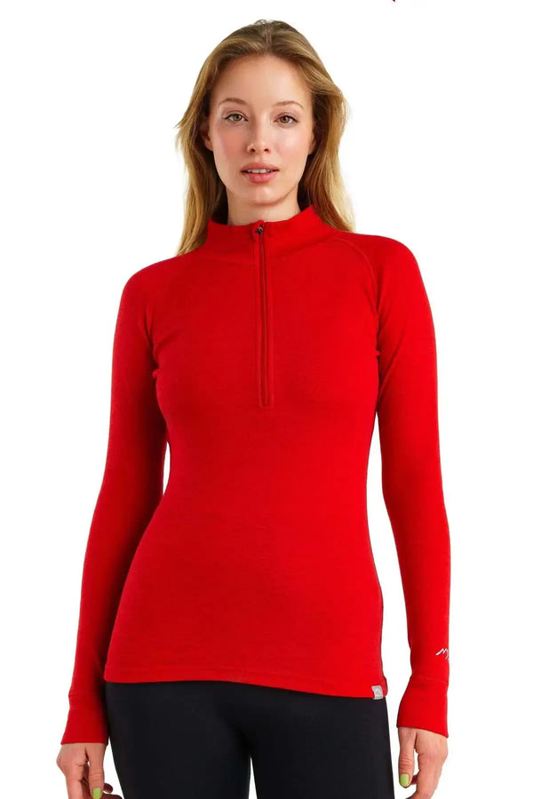 Merino Half Zip Langarmshirt 250 für Damen Kirschrot