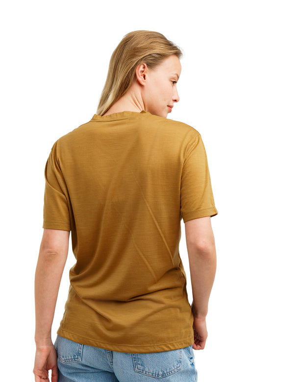 Damen Merino T-Shirt 165 Dijon Gelb | V-Ausschnitt