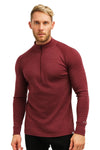 Merino Half Zip Langarmshirt 320 für Herren, Burgunderrot