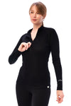 Damen Merino Half Zip Langarmshirt 165 Schwarz