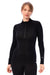 Damen Merino Half Zip Langarmshirt 165 Schwarz