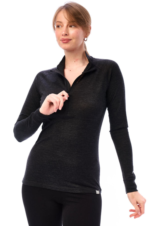 Merino Half Zip Langarmshirt für Damen 165 Anthrazit