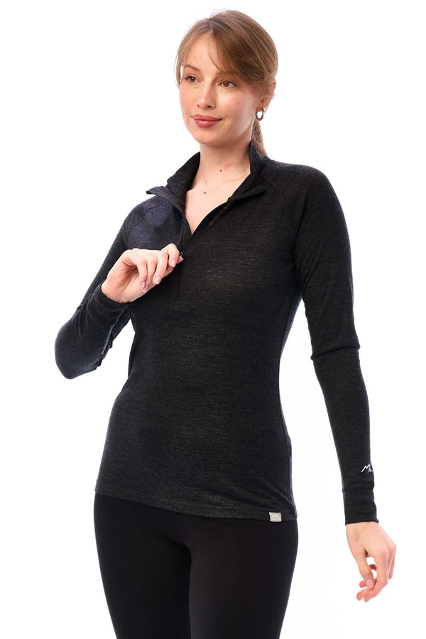 Merino Half Zip Langarmshirt für Damen 165 Anthrazit