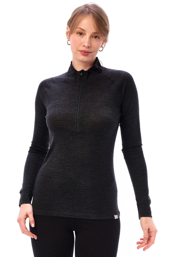 Merino Half Zip Langarmshirt für Damen 165 Anthrazit