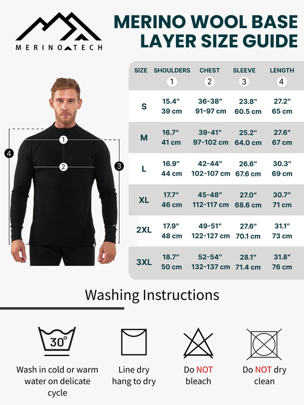 Merino Half Zip Langarmshirt 250 für Herren, Schwarz