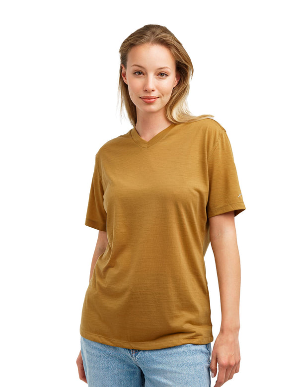 Damen Merino T-Shirt 165 Dijon Gelb | V-Ausschnitt