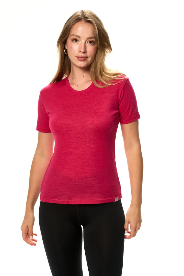 Damen Merino T-Shirt 165 Magenta | Rundhalsausschnitt (+Socken)