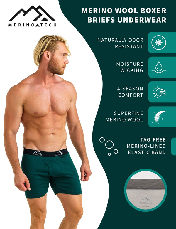 Herren Merino Boxershorts 170 Brief Waldgrün (1er Pack)